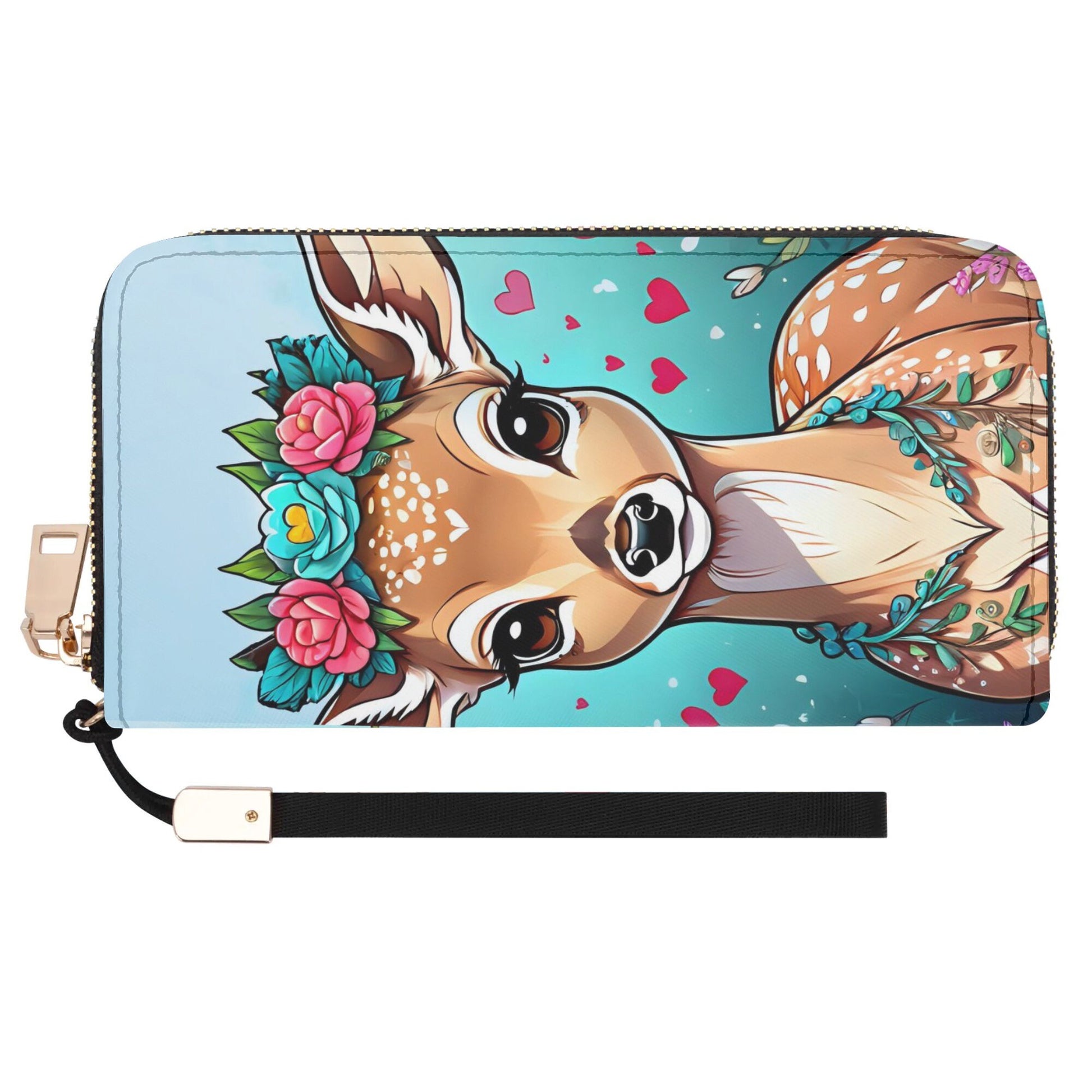 Deer Fawn Leather Zipper Wristlet Wallet