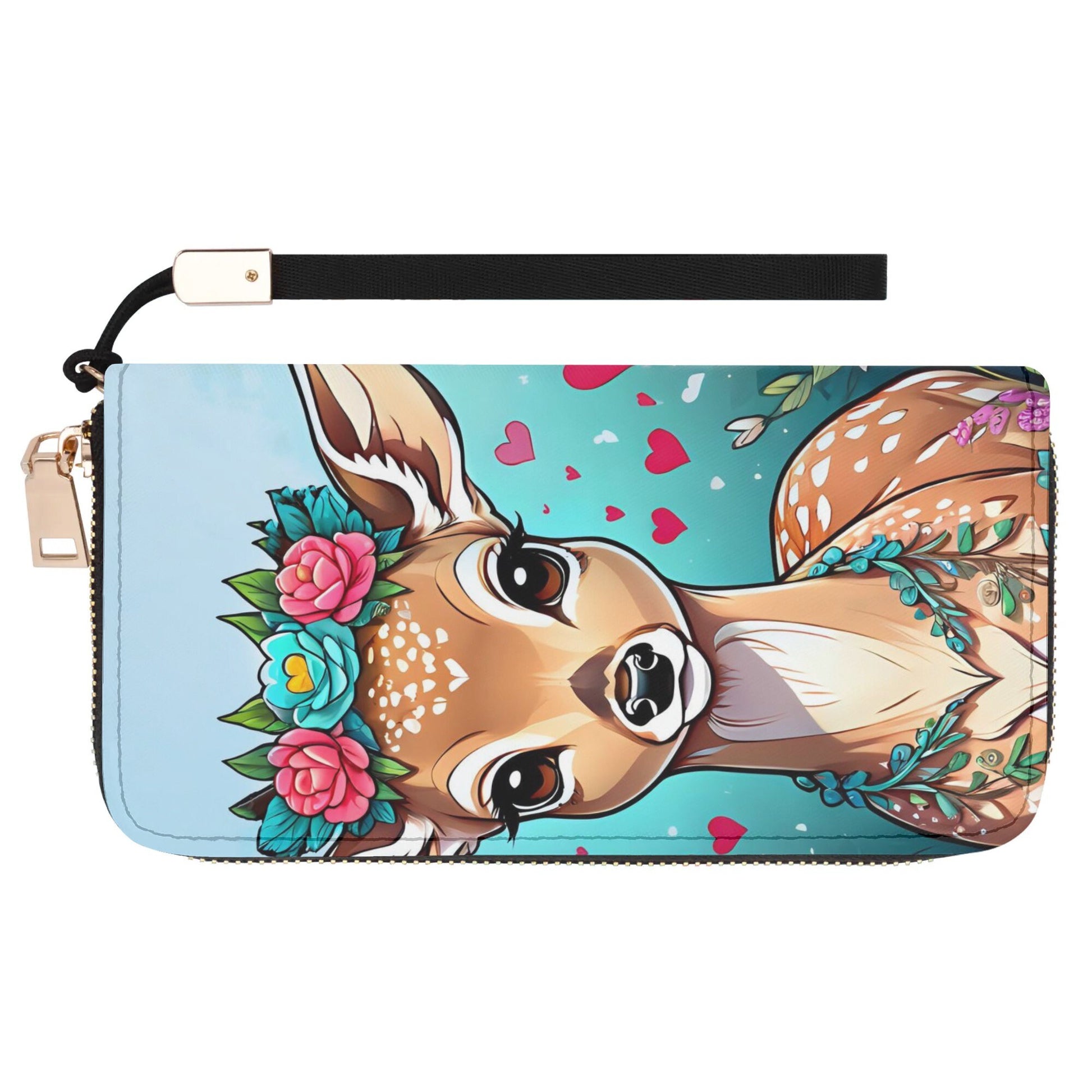 Deer Fawn Leather Zipper Wristlet Wallet