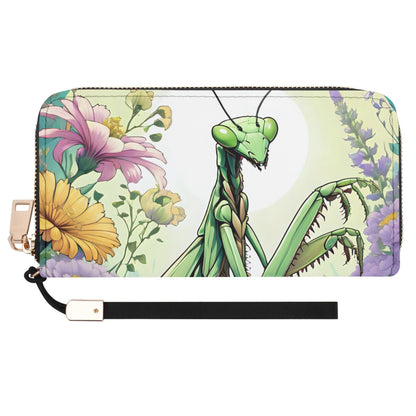 Praying Mantis Leather Zipper Wristlet Wallet