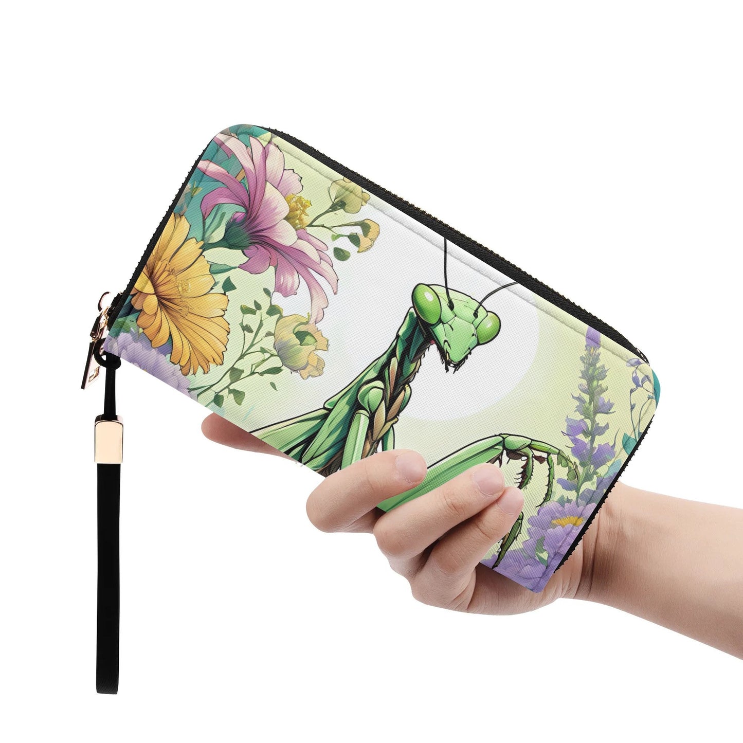 Praying Mantis Leather Zipper Wristlet Wallet