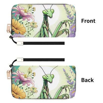 Praying Mantis Leather Zipper Wristlet Wallet