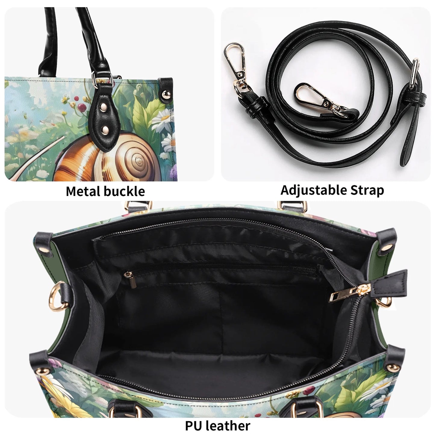 Cute snail Women PU Leather Handbag, cute snail purse, unique snail gift