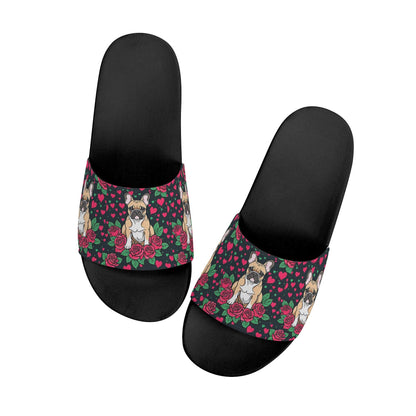 Frenchie Women's Slide Sandals, French Bulldog Flip Flops