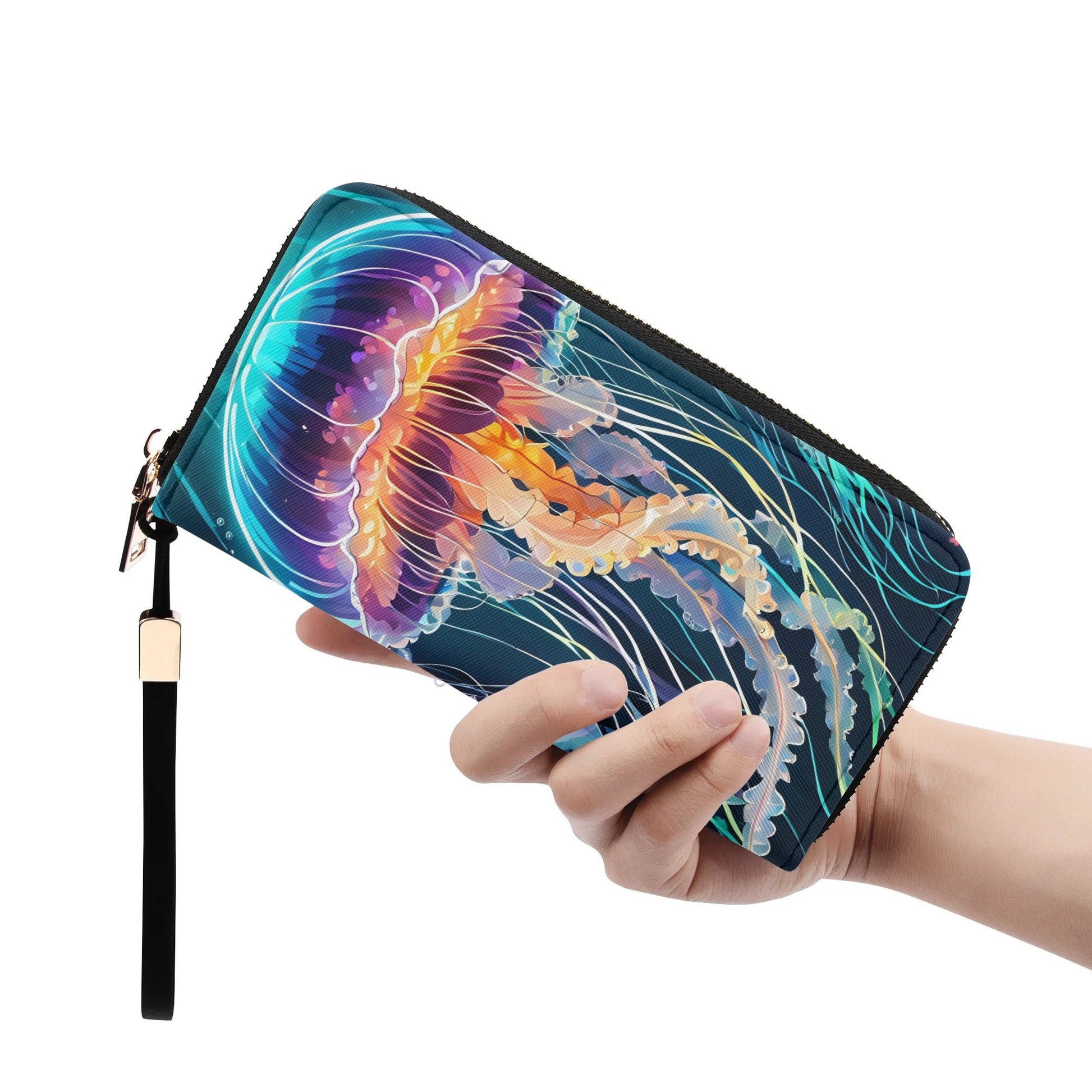 Jelly Fish Leather Zipper Wristlet Wallet