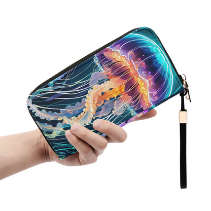 Jelly Fish Leather Zipper Wristlet Wallet