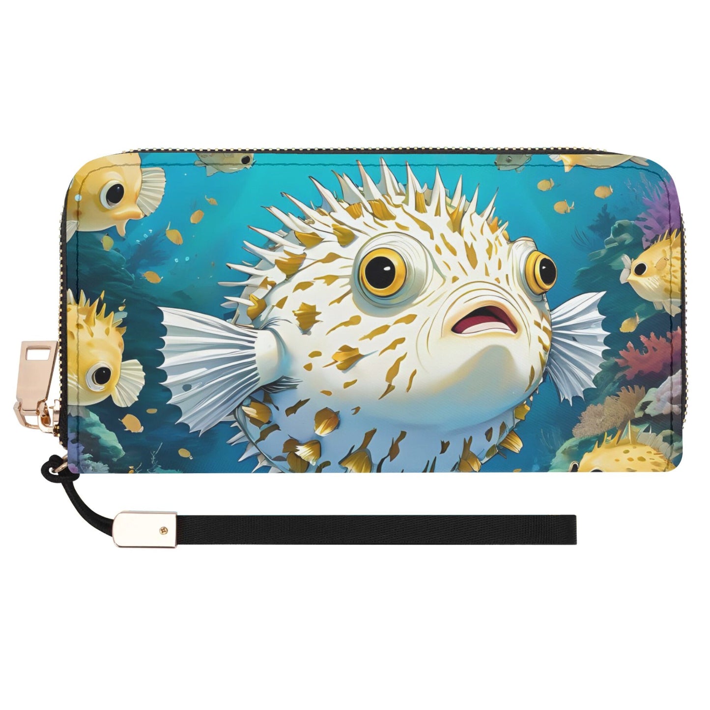 puffer fish Leather Zipper Wristlet Wallet