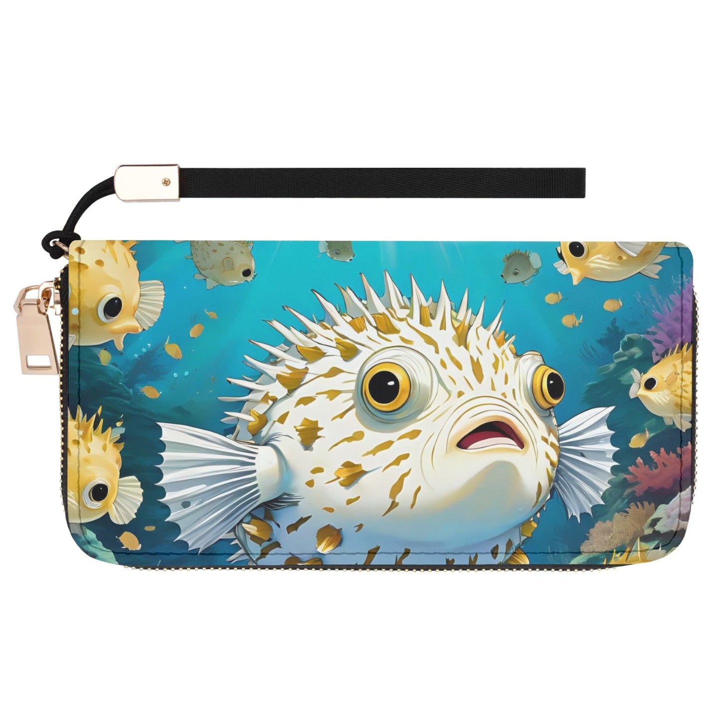 puffer fish Leather Zipper Wristlet Wallet