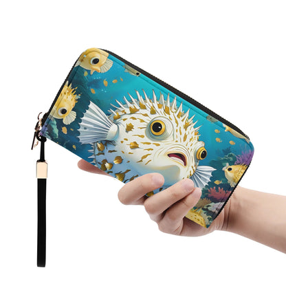 puffer fish Leather Zipper Wristlet Wallet