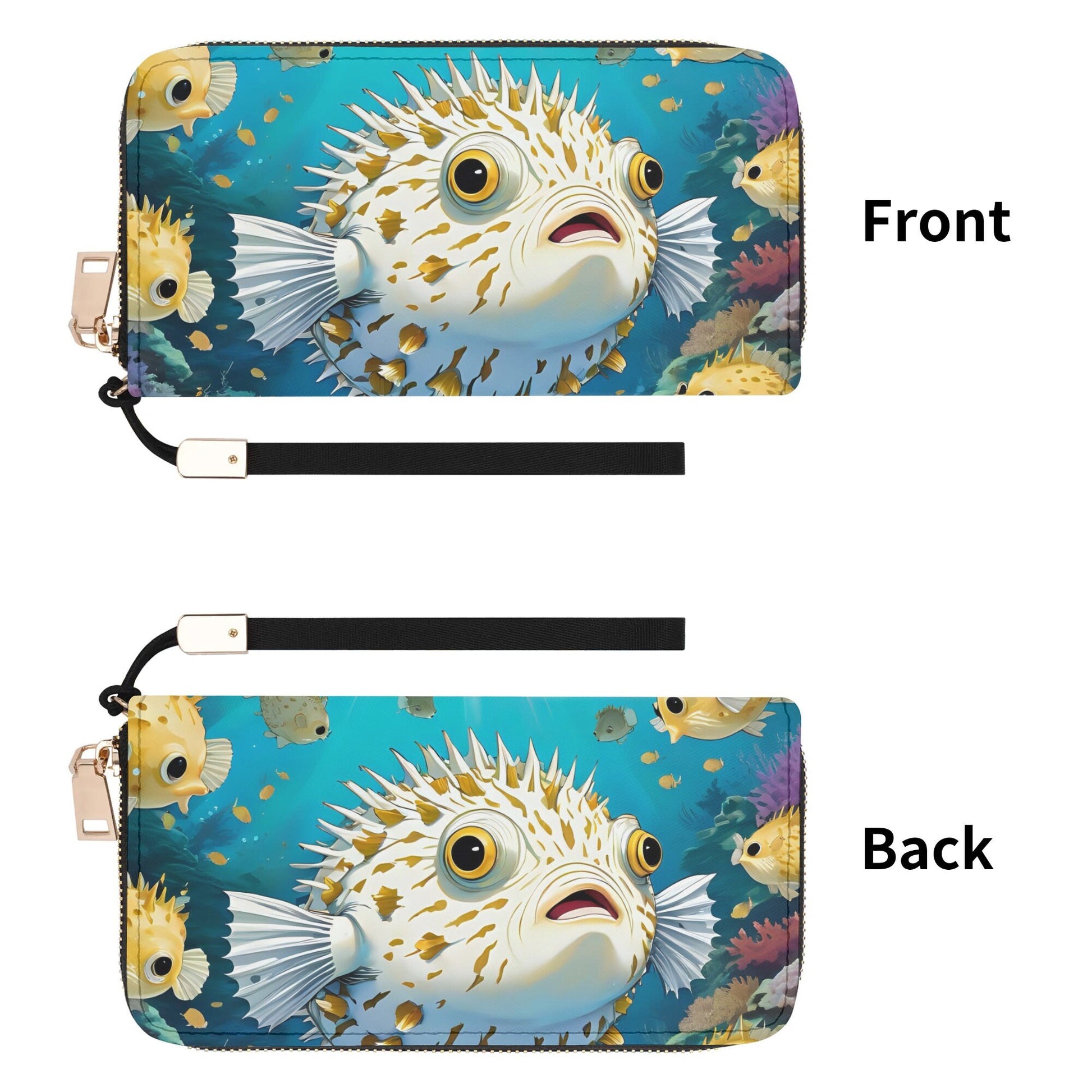 puffer fish Leather Zipper Wristlet Wallet