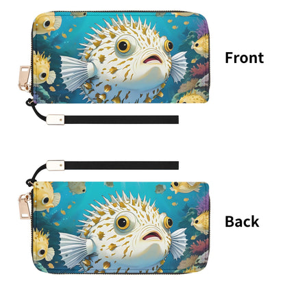 puffer fish Leather Zipper Wristlet Wallet