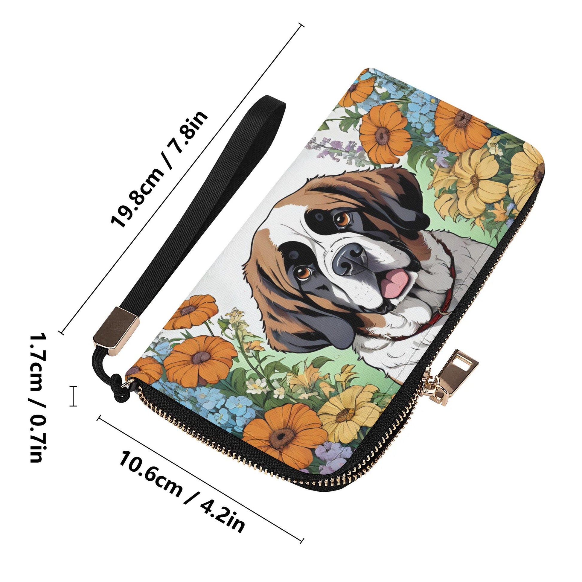 Saint Bernard Dog Leather Zipper Wristlet Wallet