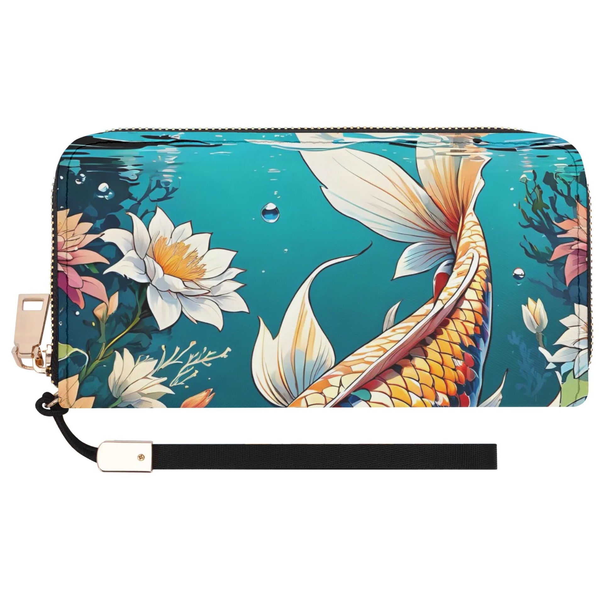 koi fish Leather Zipper Wristlet Wallet