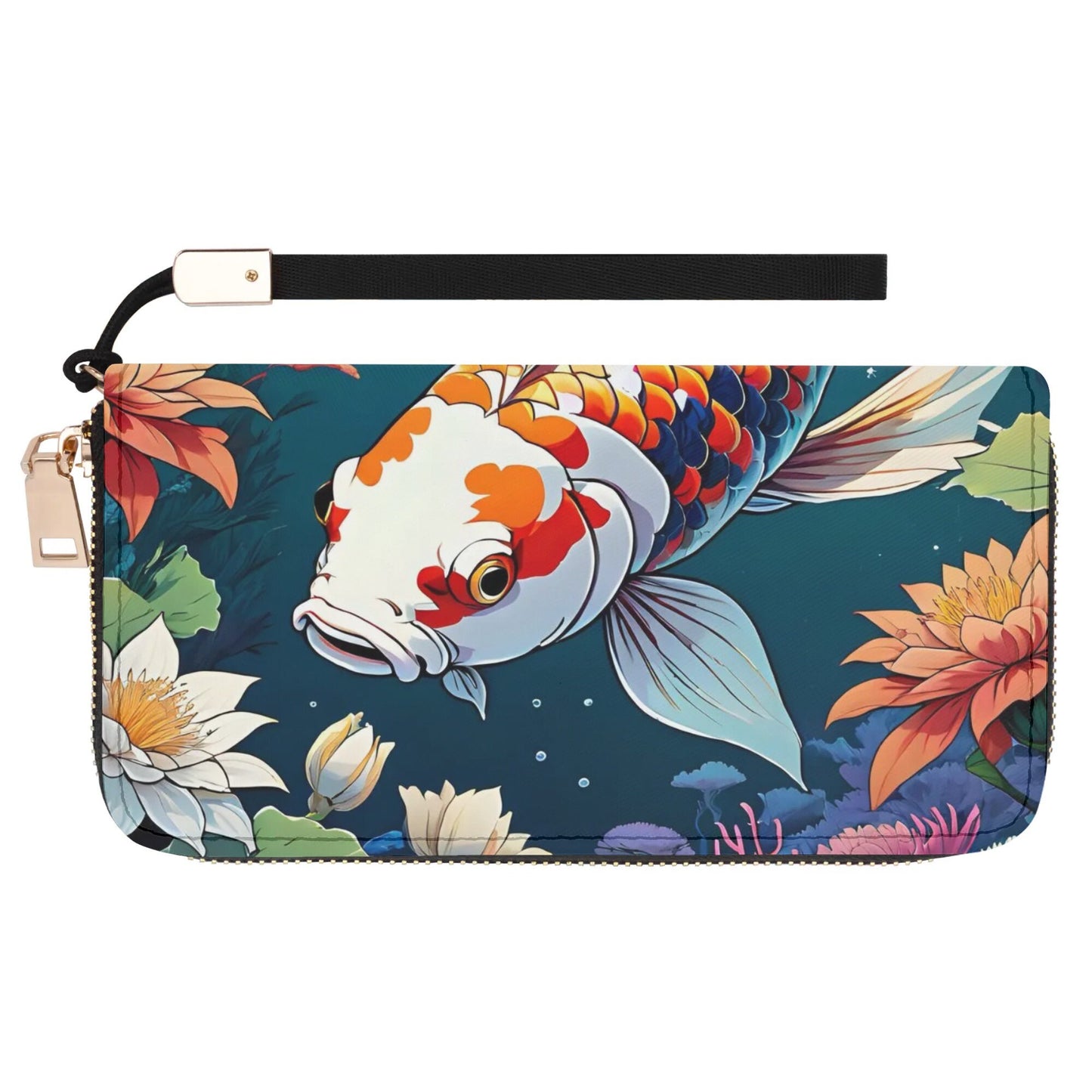 koi fish Leather Zipper Wristlet Wallet