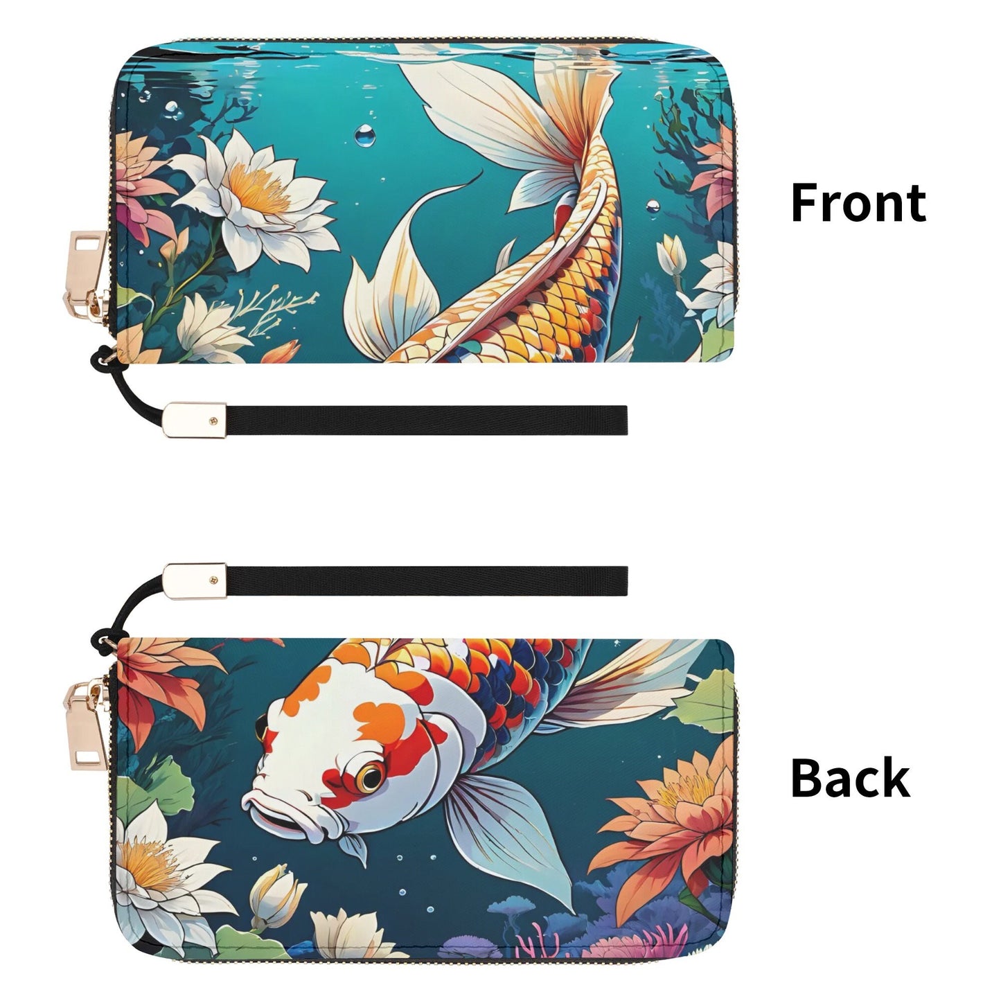 koi fish Leather Zipper Wristlet Wallet