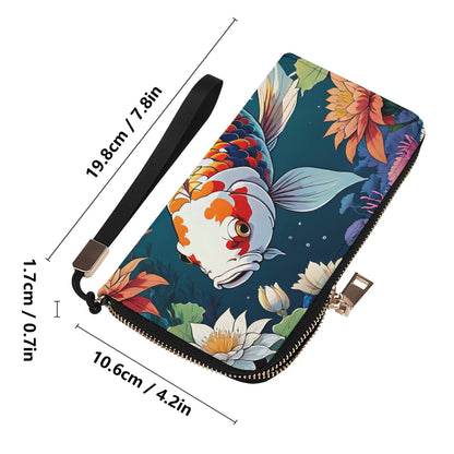 koi fish Leather Zipper Wristlet Wallet