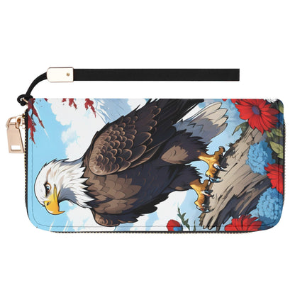 Bald Eagle Leather Zipper Wristlet Wallet