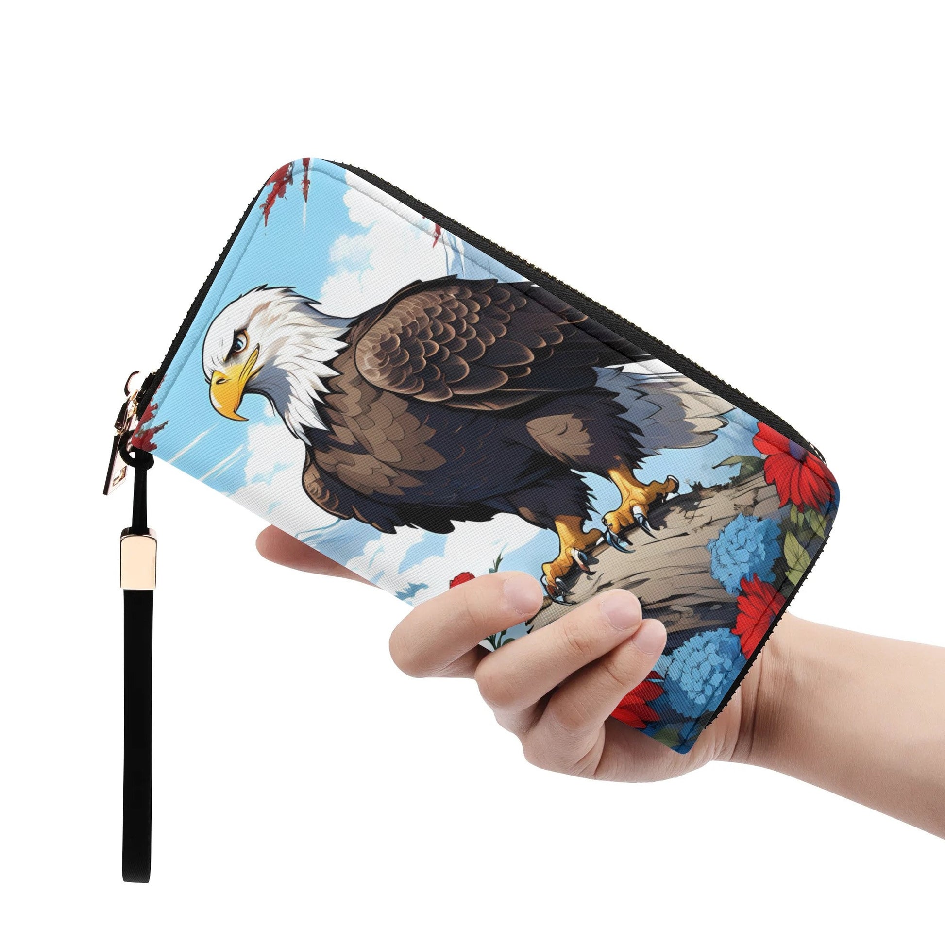 Bald Eagle Leather Zipper Wristlet Wallet