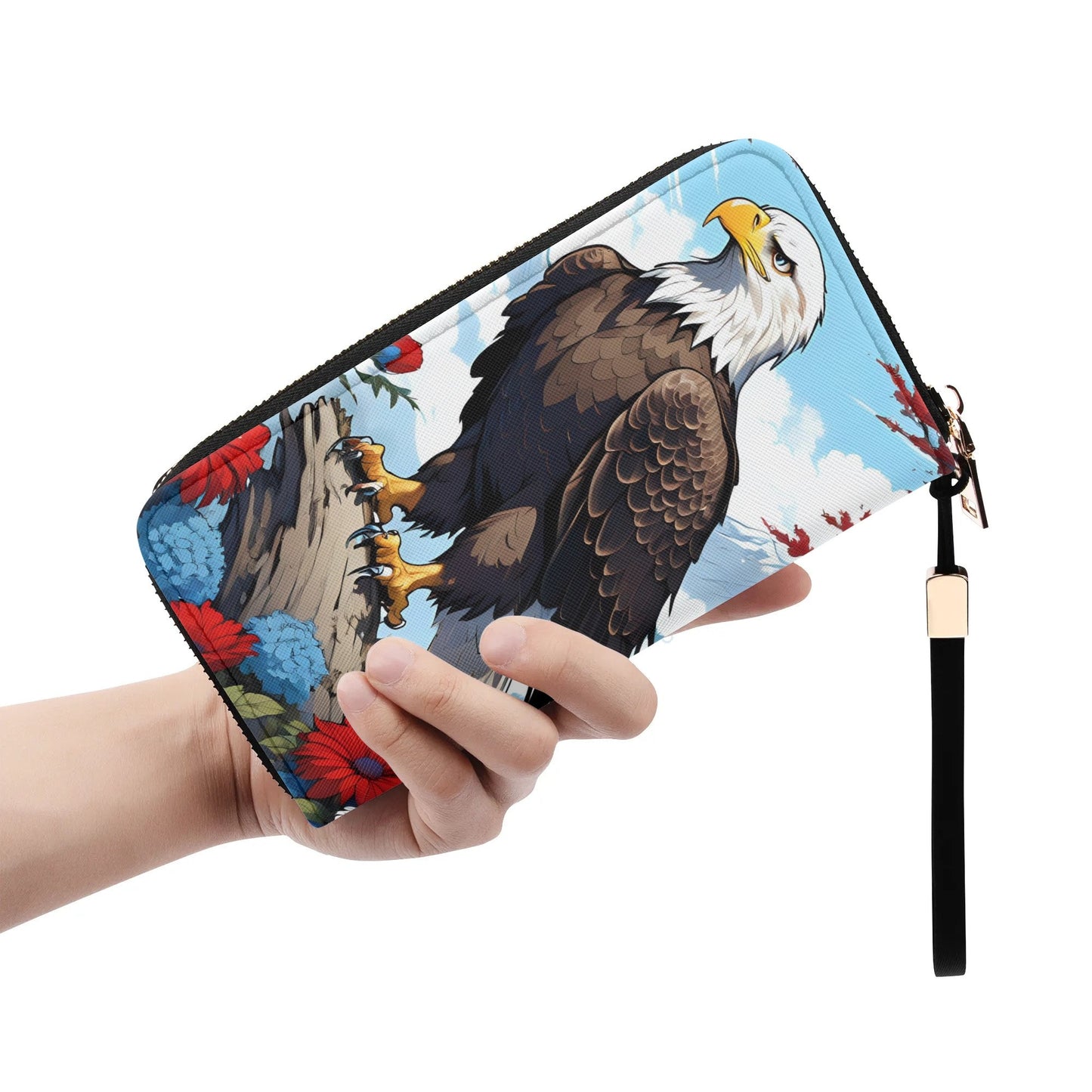 Bald Eagle Leather Zipper Wristlet Wallet