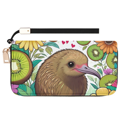 Kiwi Bird Leather Zipper Wristlet Wallet