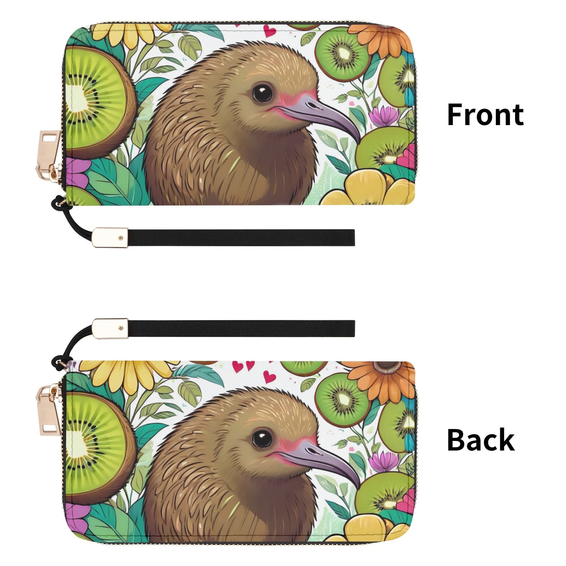 Kiwi Bird Leather Zipper Wristlet Wallet