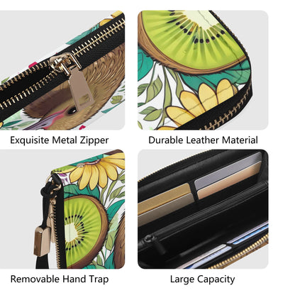 Kiwi Bird Leather Zipper Wristlet Wallet