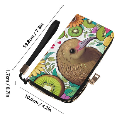 Kiwi Bird Leather Zipper Wristlet Wallet