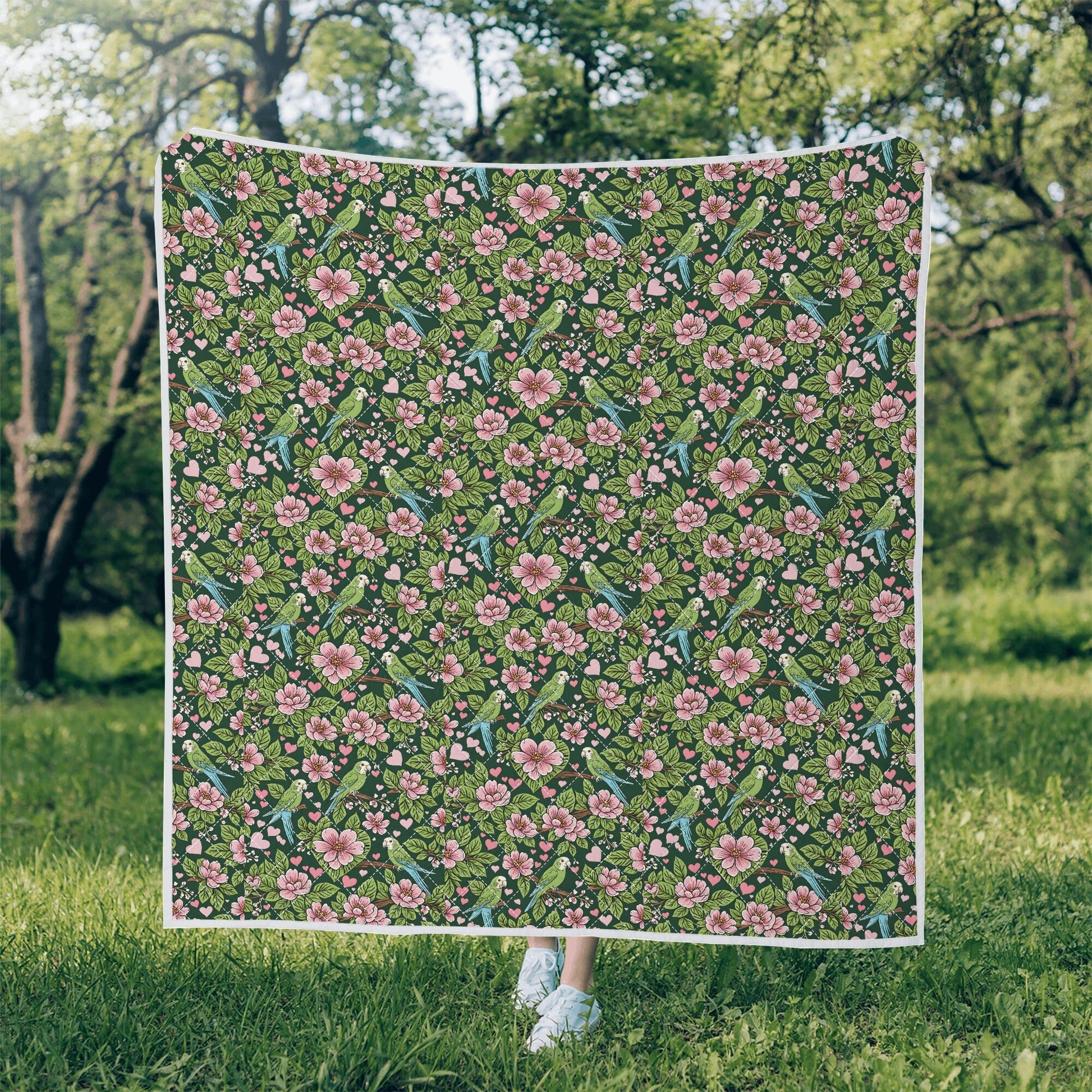 bird parrot Green Print Quilt Bedding Floral quilt
