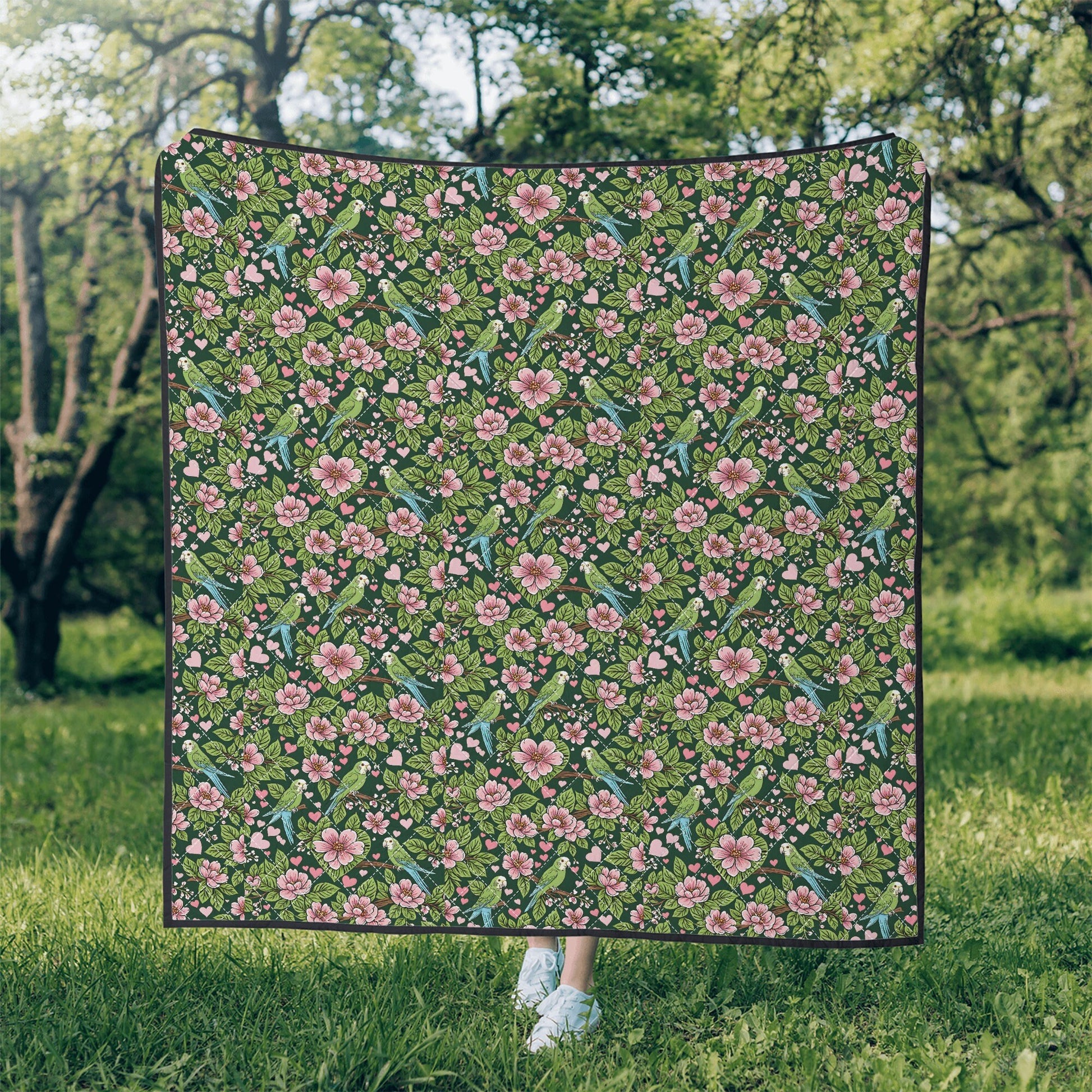 bird parrot Green Print Quilt Bedding Floral quilt