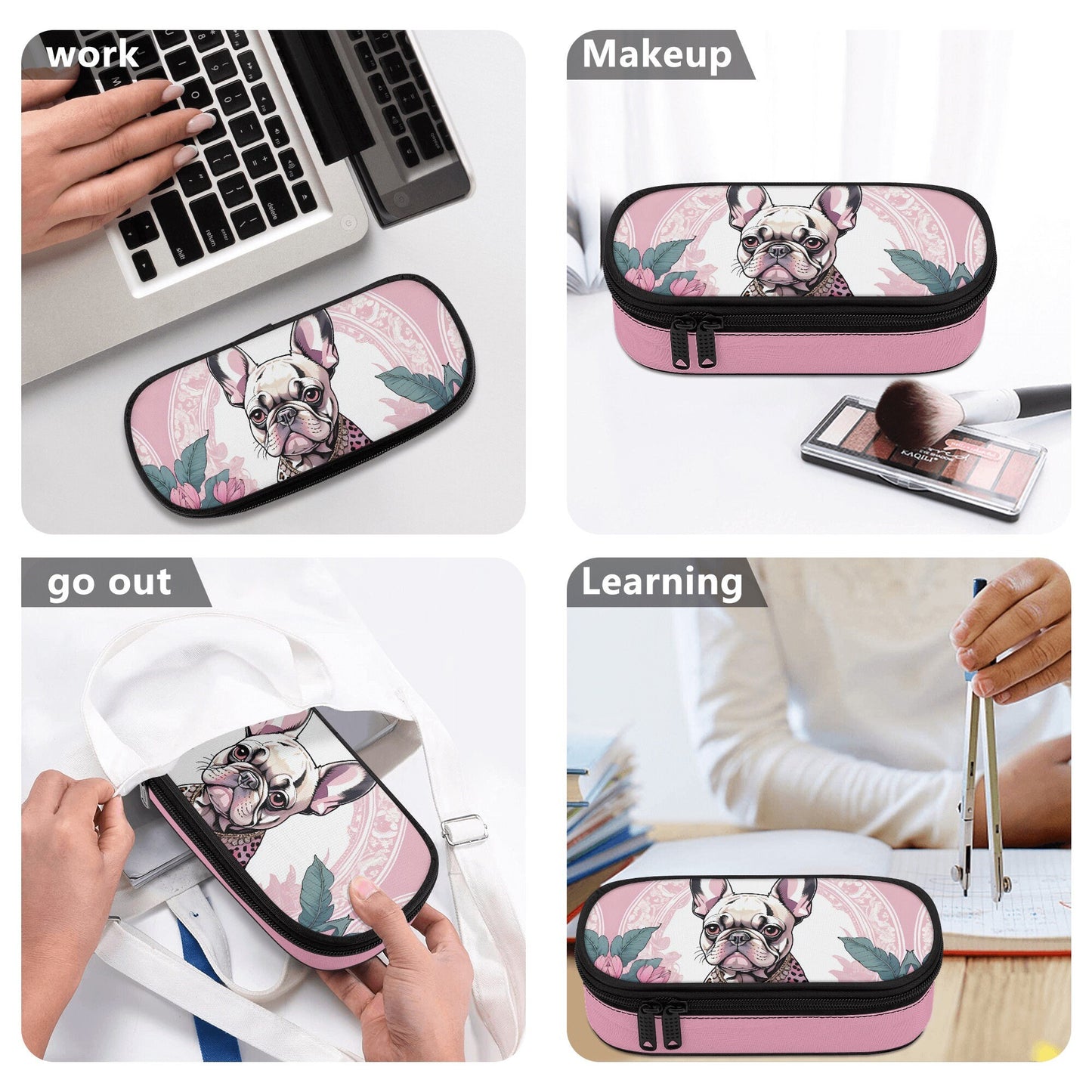 Pink French Bulldog 3-Layer Pencil Case