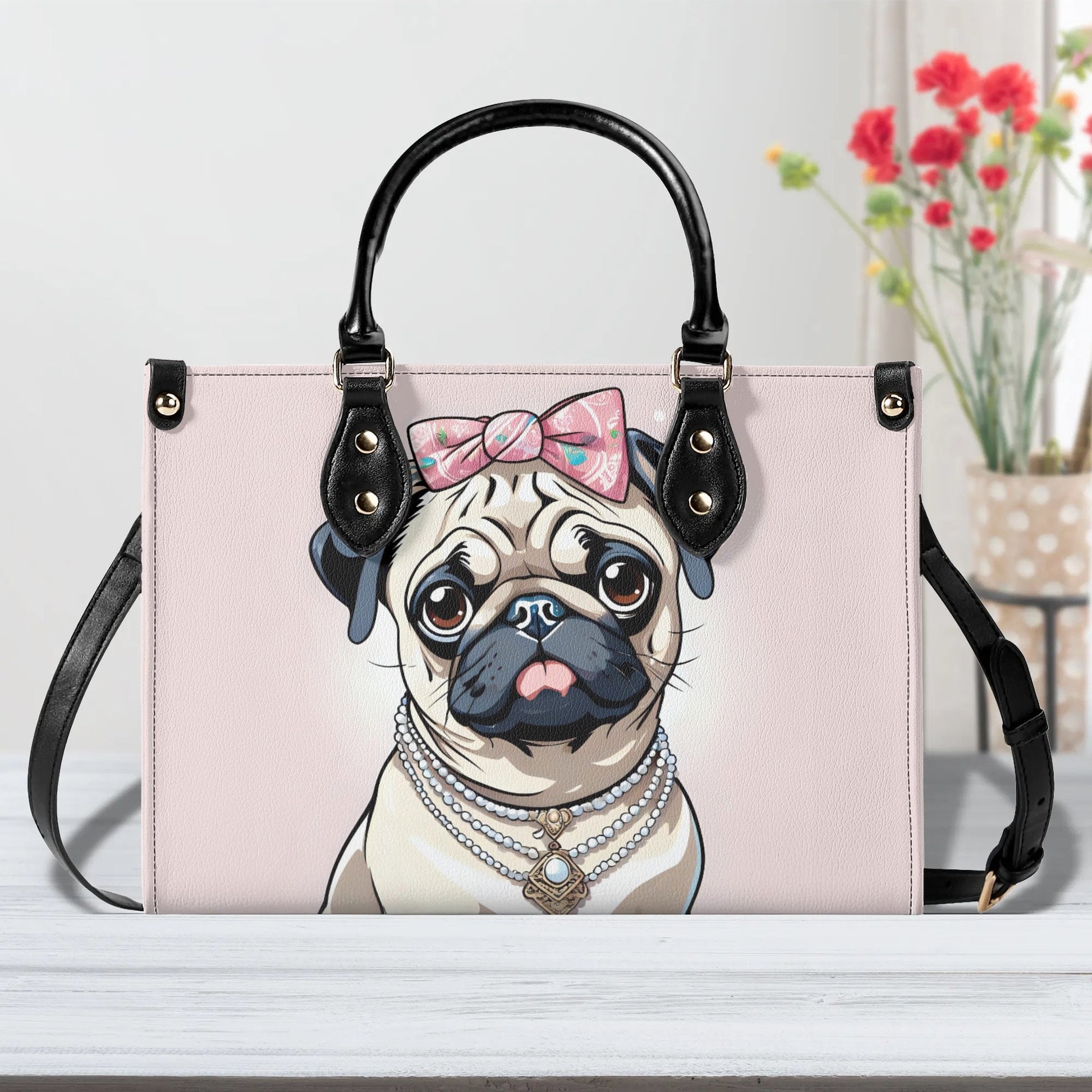 Pug Women PU Leather Handbag