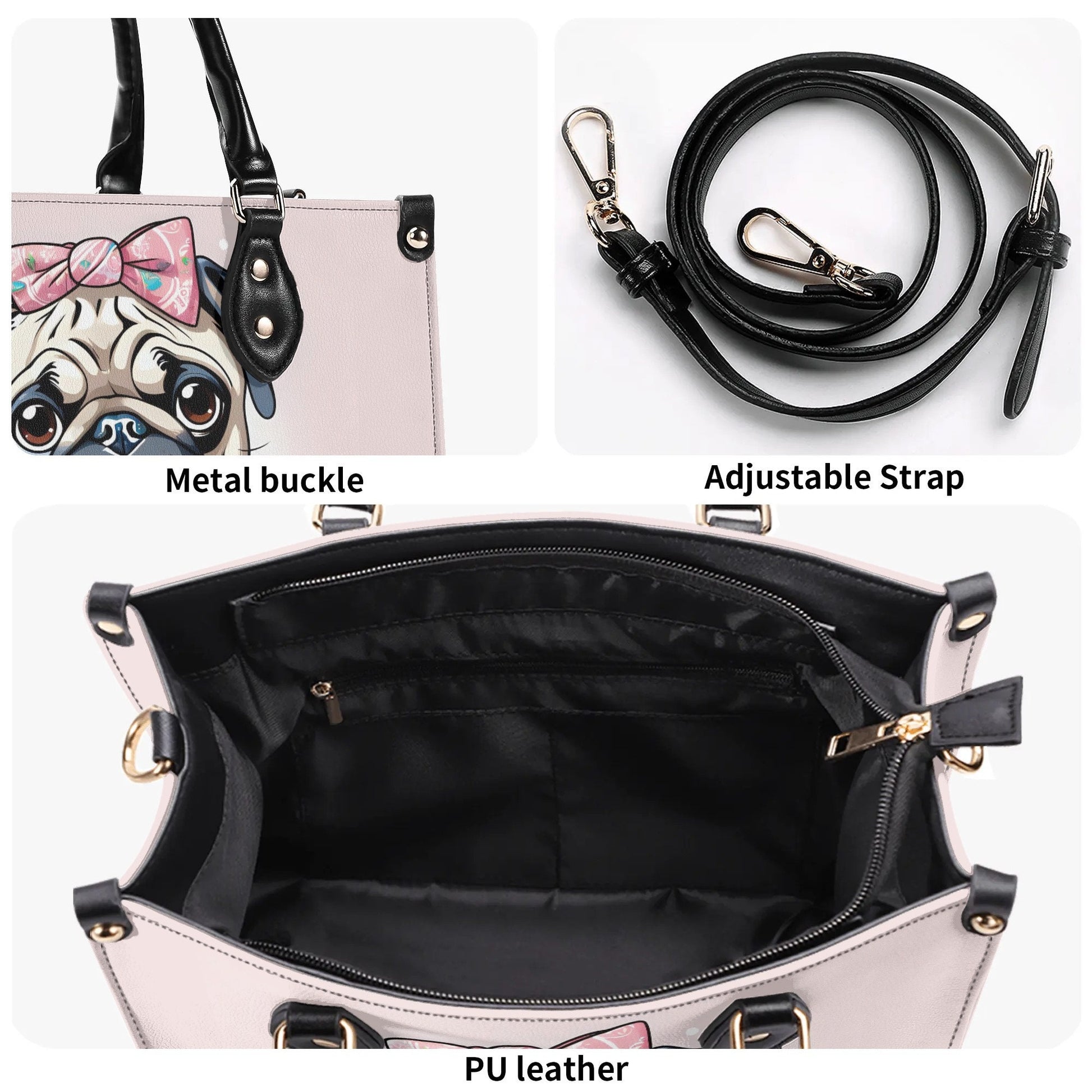 Pug Women PU Leather Handbag