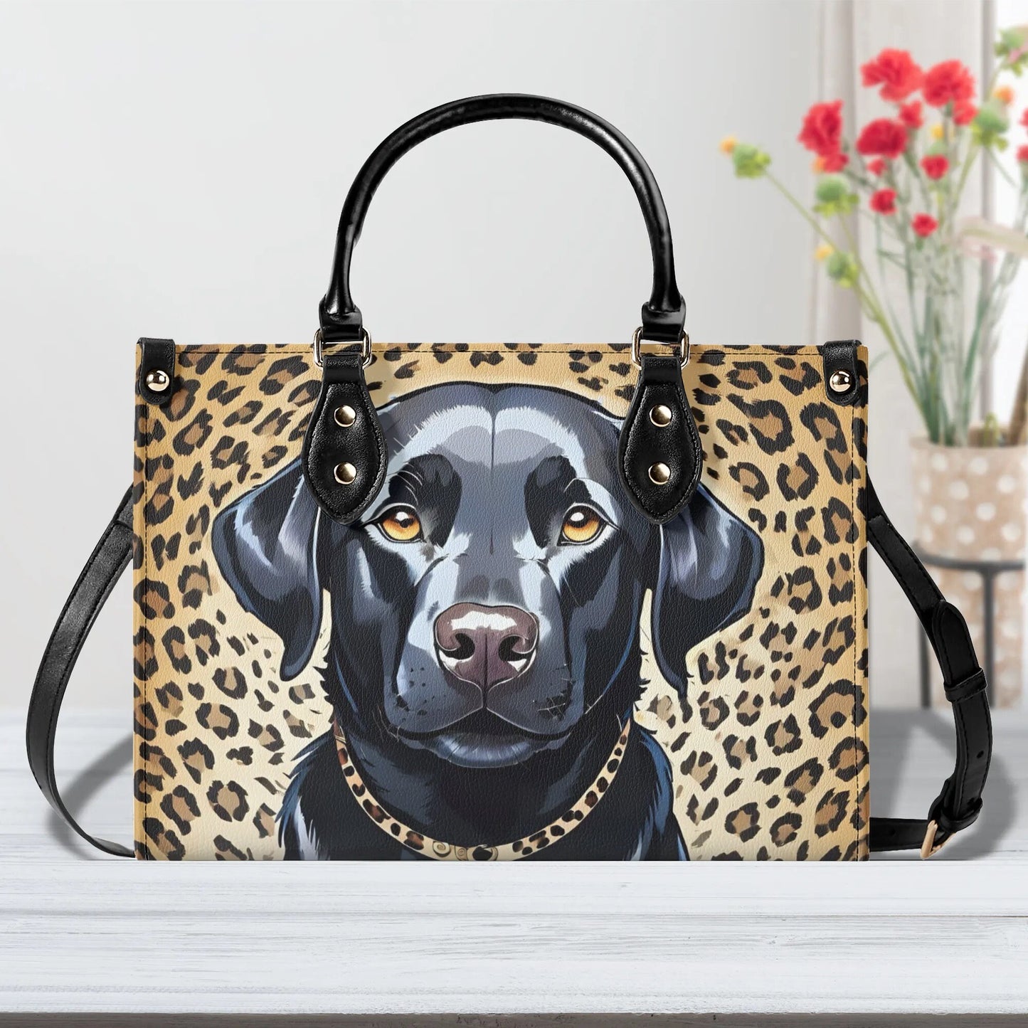 Labrador Dog Cheetah Leopard Print Women PU Leather Handbag