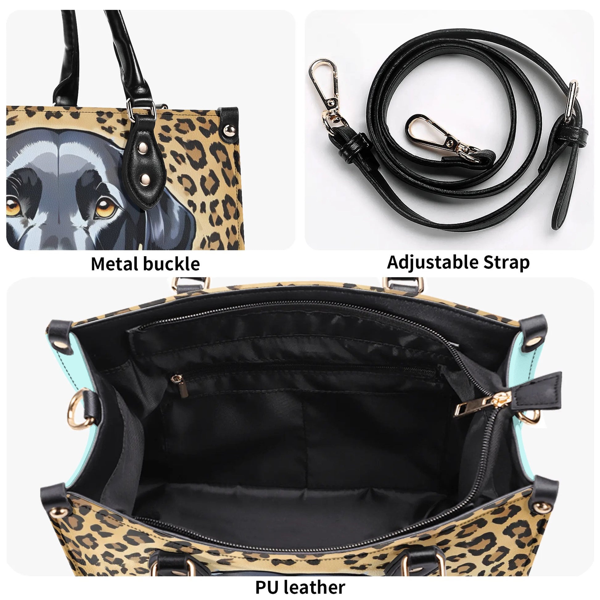 Labrador Dog Cheetah Leopard Print Women PU Leather Handbag