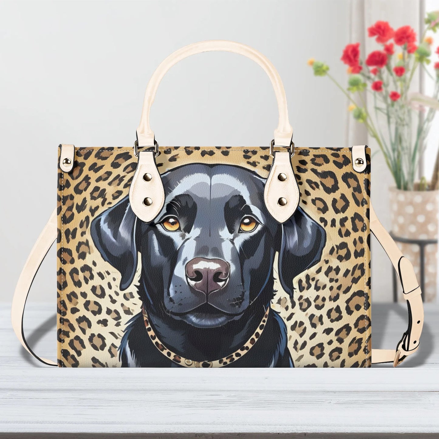 Labrador Dog Cheetah Leopard Print Women PU Leather Handbag