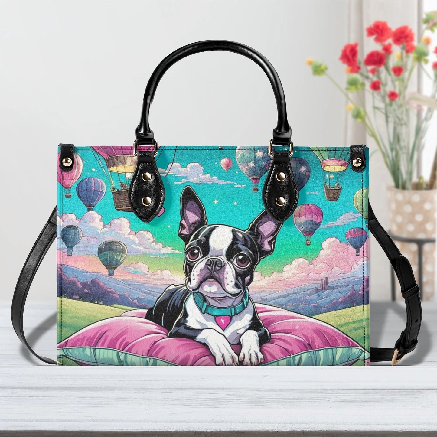 Boston Terrier Women PU Leather Handbag