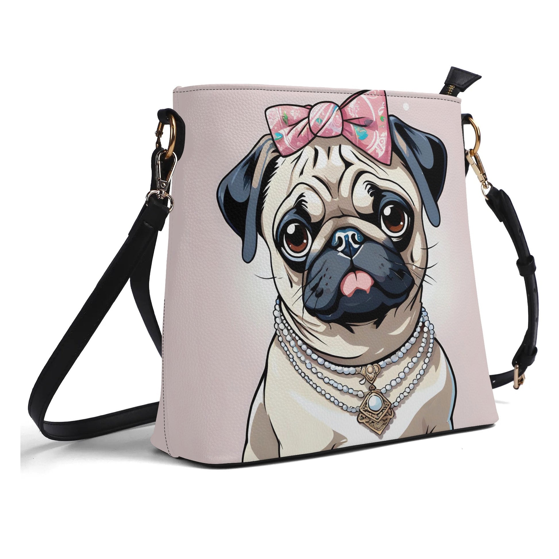 Pug Pink Women's PU Bucket Bag Shoulder Bag