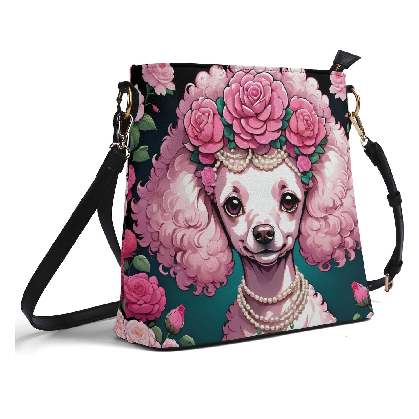 Pink Poodle Women's Zipper Bucket Bag Shoulder Bag