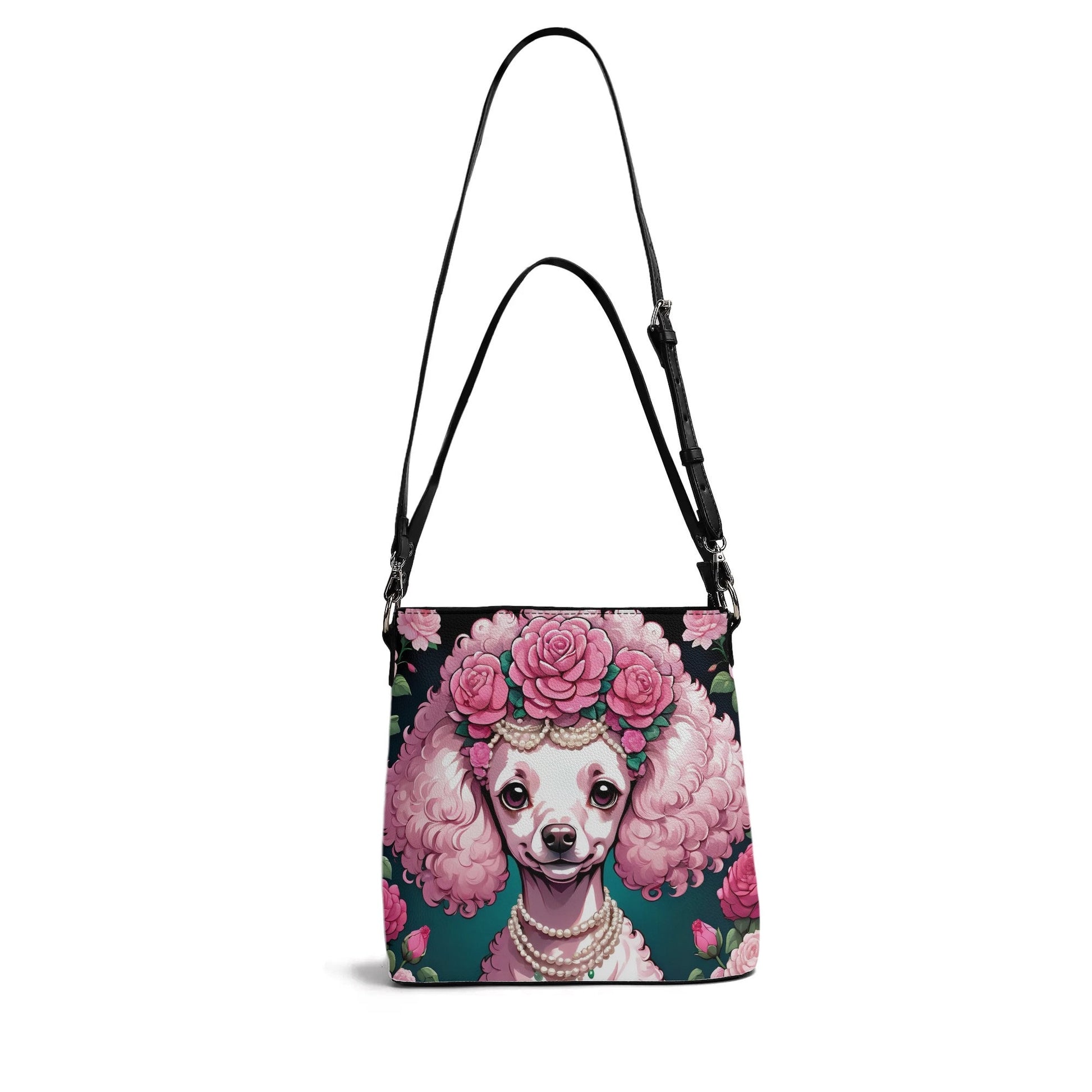 Pink Poodle Women's Zipper Bucket Bag Shoulder Bag