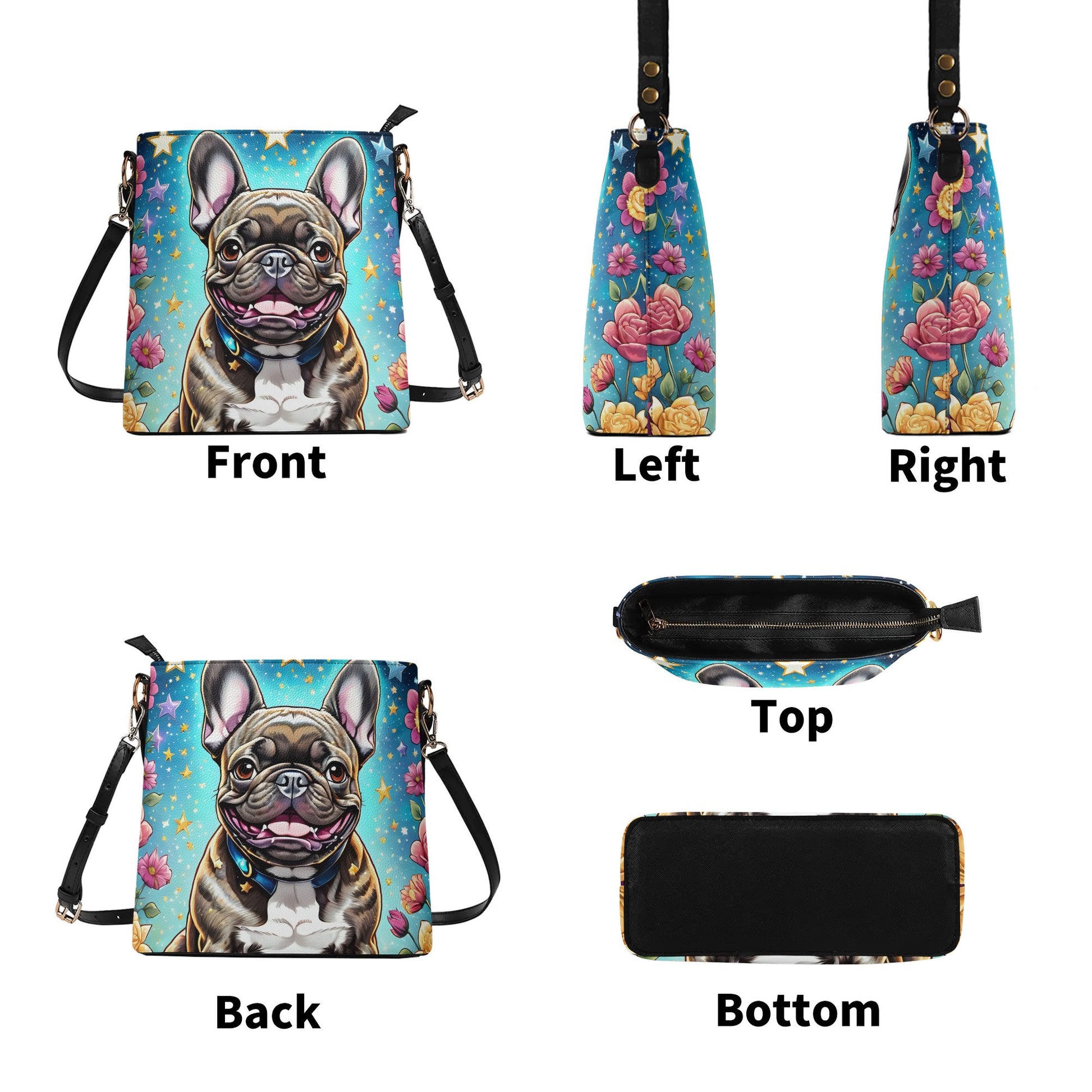 Frenchie Women's Zipper Bucket Bag French Bulldog Shoulder Bag Frenchie Bulldog Gift