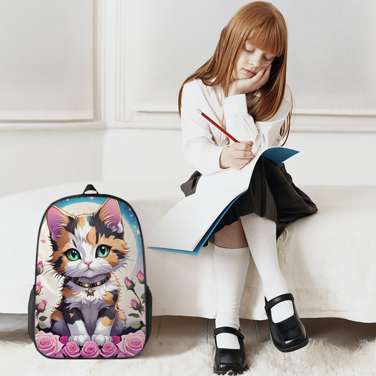 kitten calico Backpack, Lunch Bag and Pencil Case