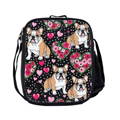 Bulldog backpack, bulldog lunch bag, bulldog pencil case, school supplies