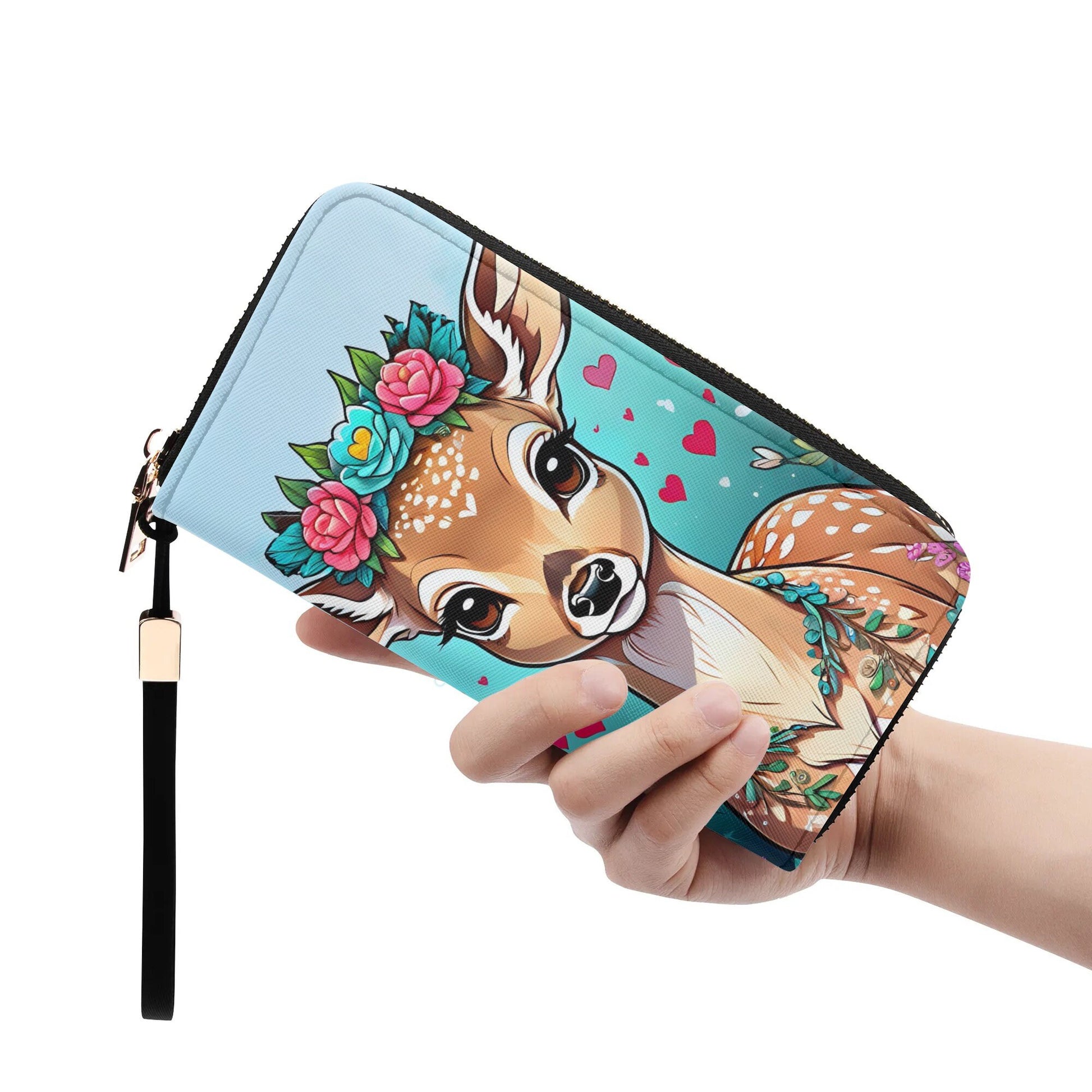 Deer Fawn Leather Zipper Wristlet Wallet