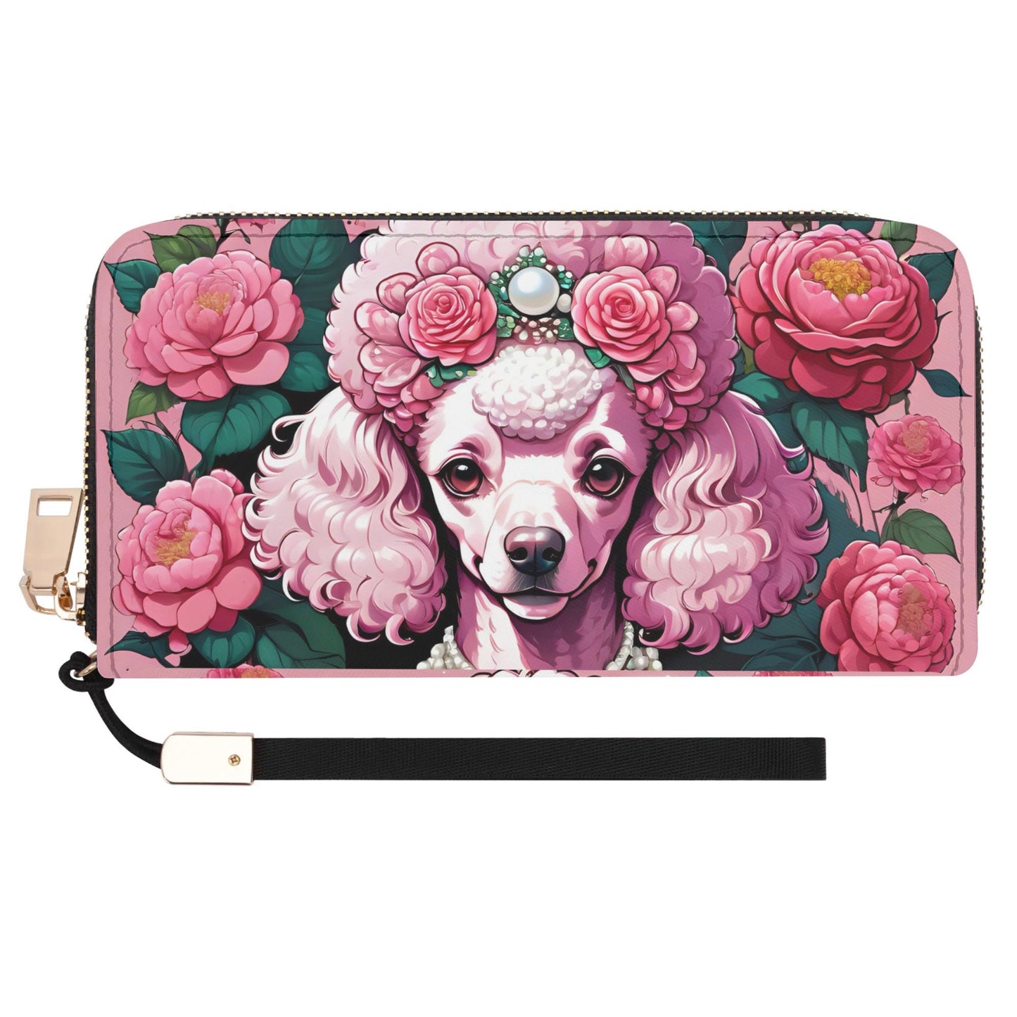 Pink Poodle Leather Zipper Wristlet Wallet, poodle lover gift