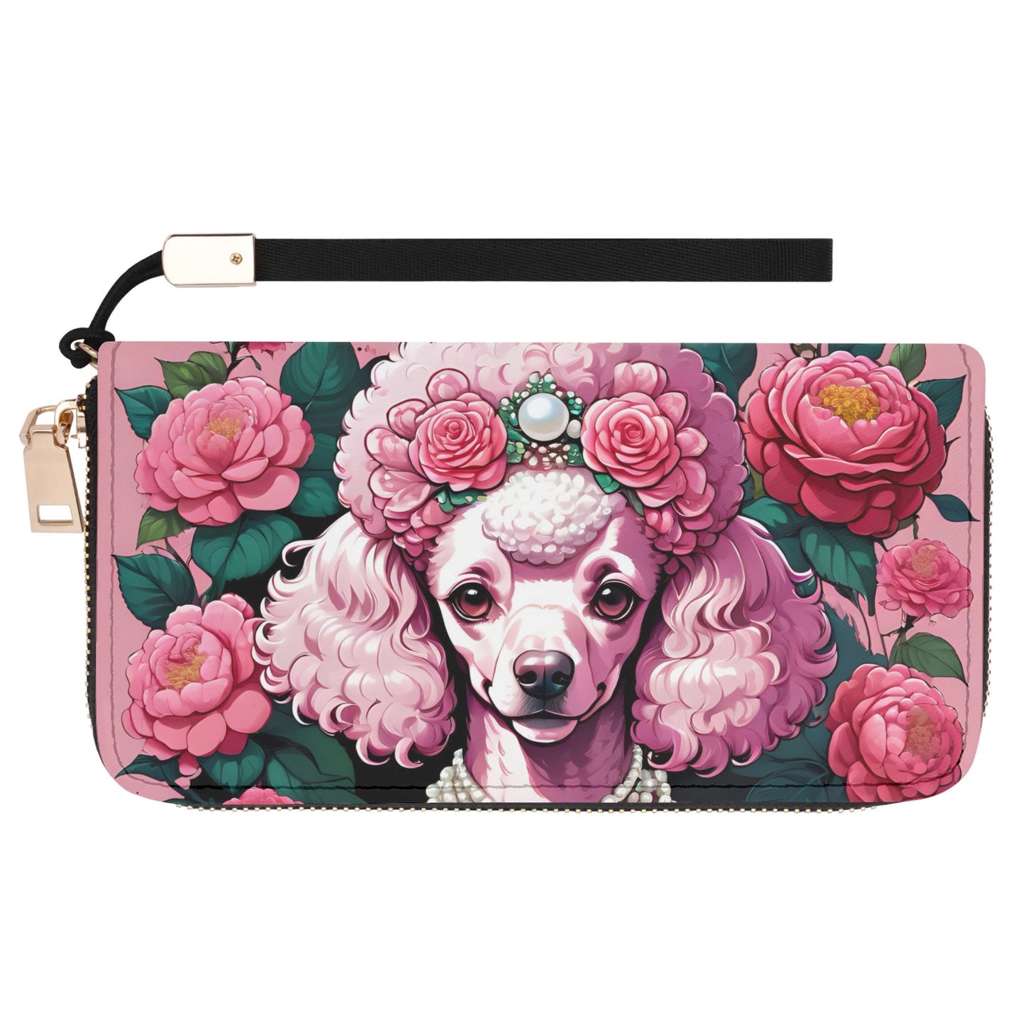 Pink Poodle Leather Zipper Wristlet Wallet, poodle lover gift