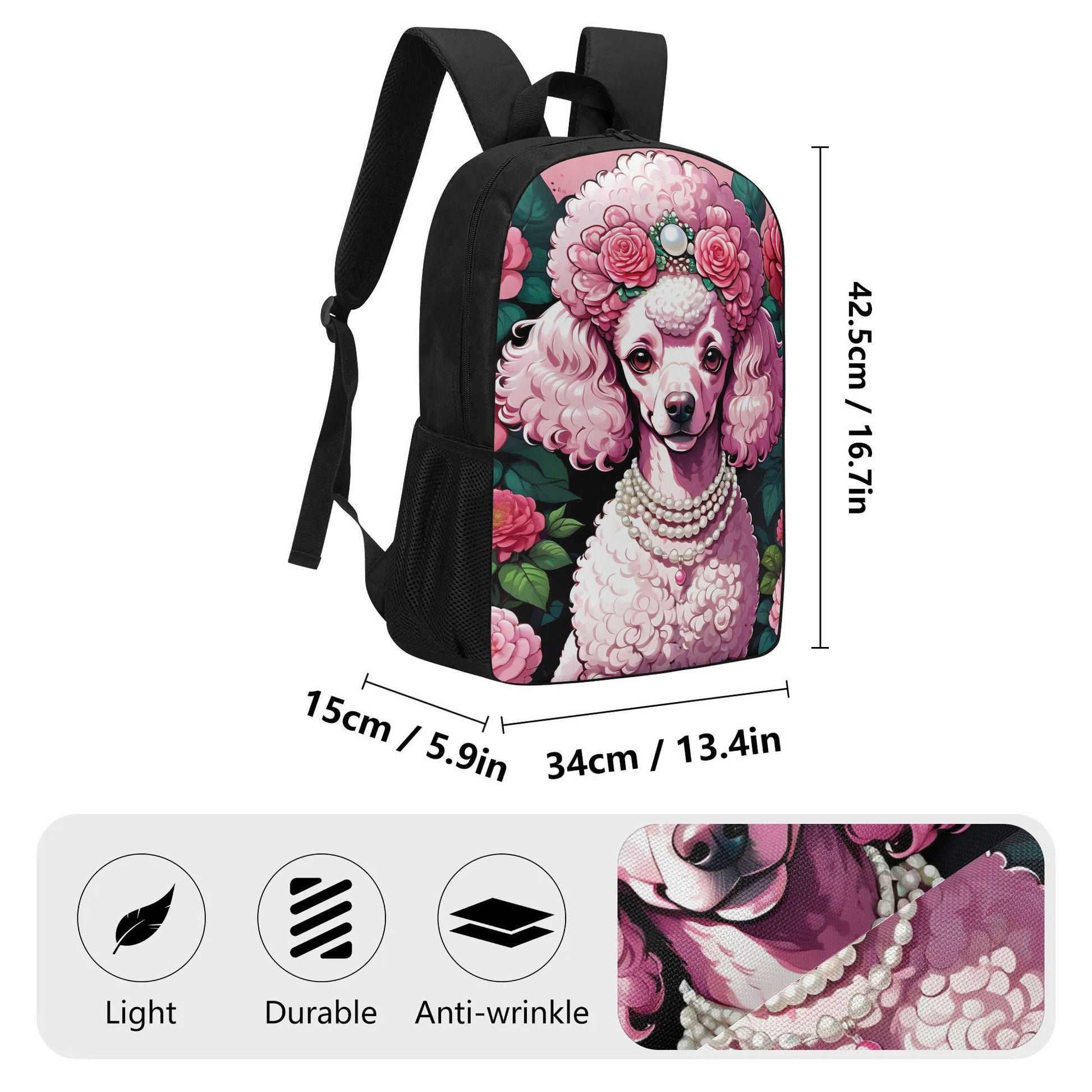 Pink Poodle 17 Inch School Backpack, poodle love gift