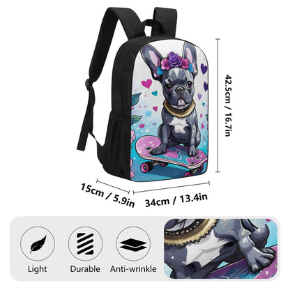 Frenchie  17 Inch School Backpack, French bulldog school bag, frenchie bulldog lover gift