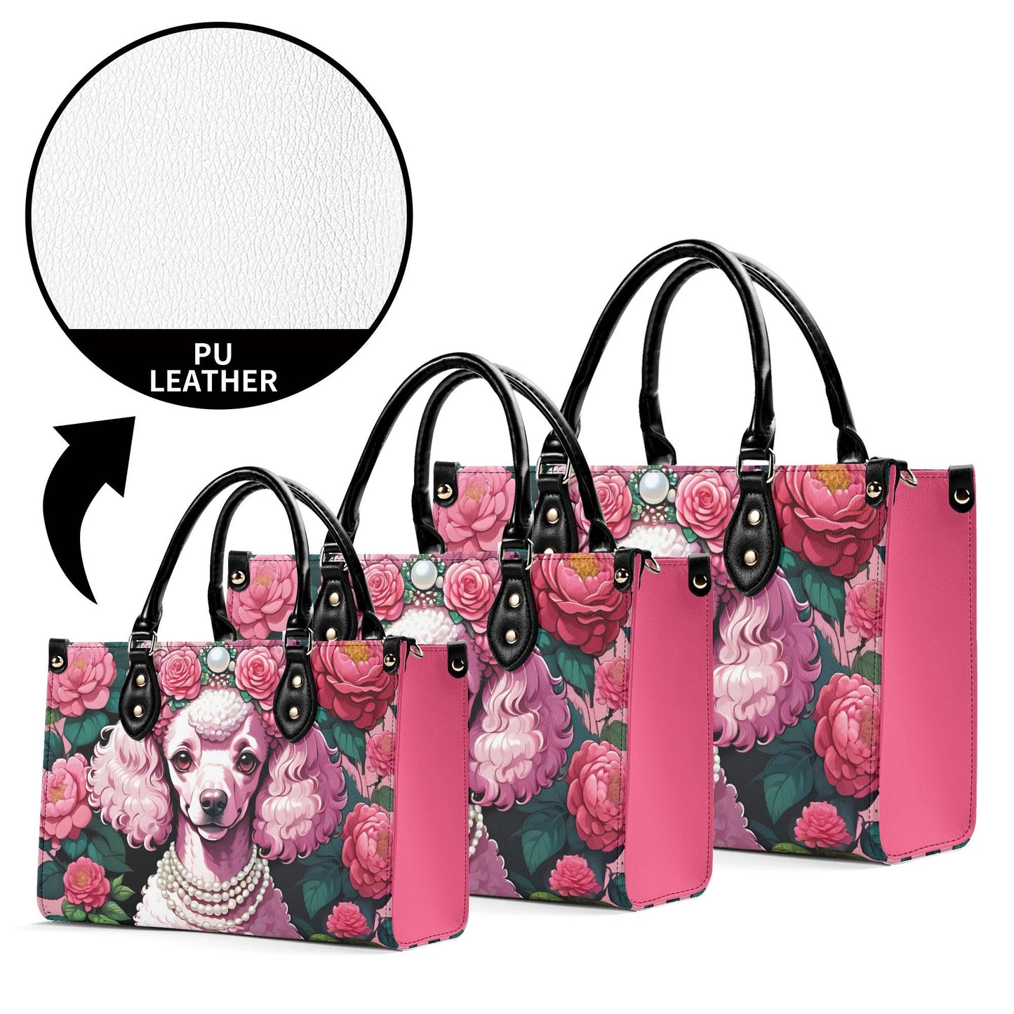 Pink Poodle Women PU Leather Handbag, Pink Poodle purse, Poodle Lover Gift