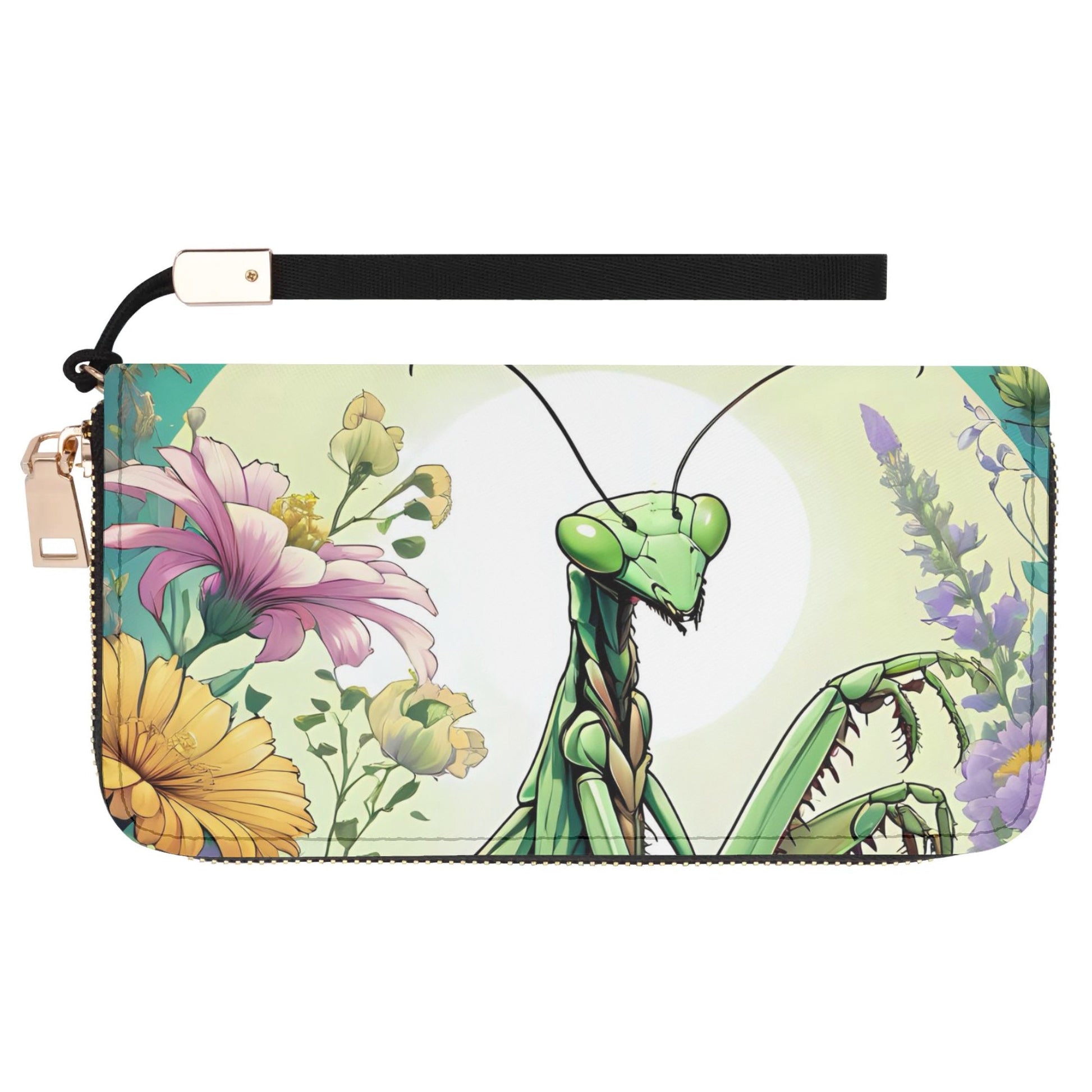 Praying Mantis Leather Zipper Wristlet Wallet