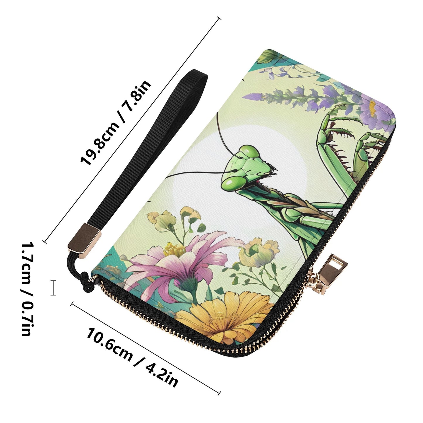 Praying Mantis Leather Zipper Wristlet Wallet