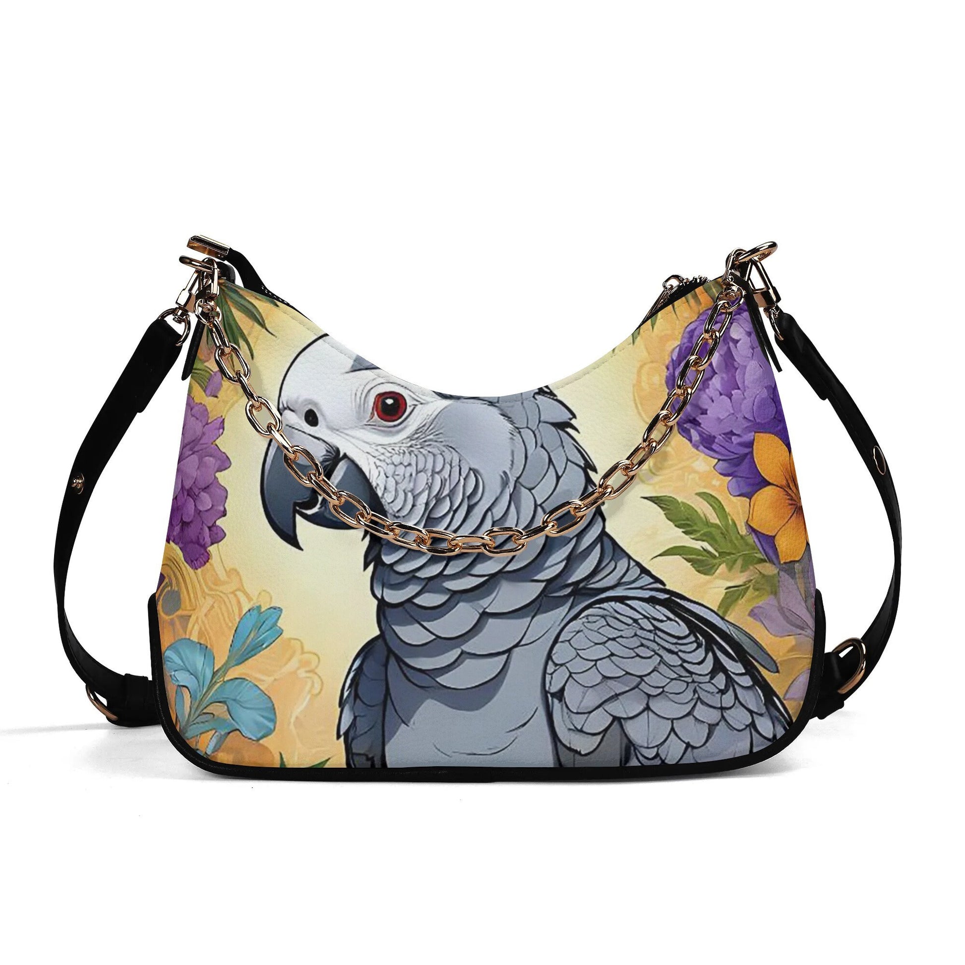 African Grey Cross-body Bag With Chain Decoration